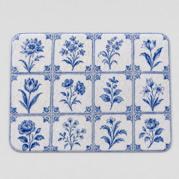 Delft Botanical bath mat, seen from above